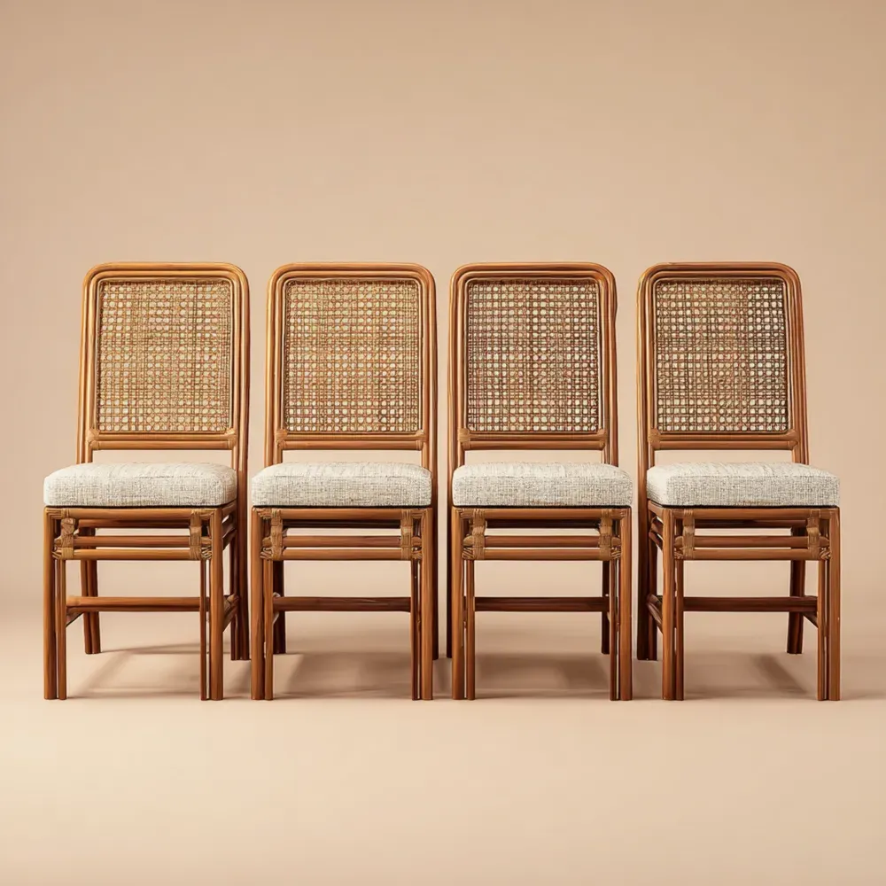 Conjunto de sillas de comedor 45x45x90 cm de madera y mimbre - Beige