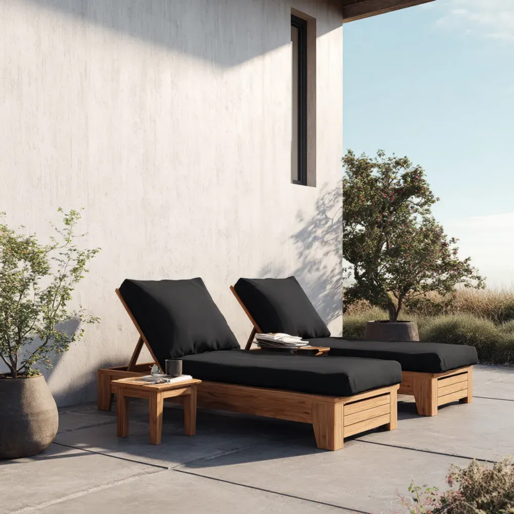 Tumbona de jardín 200x70x35 cm Madera de teca Cojines ajustables - Negro