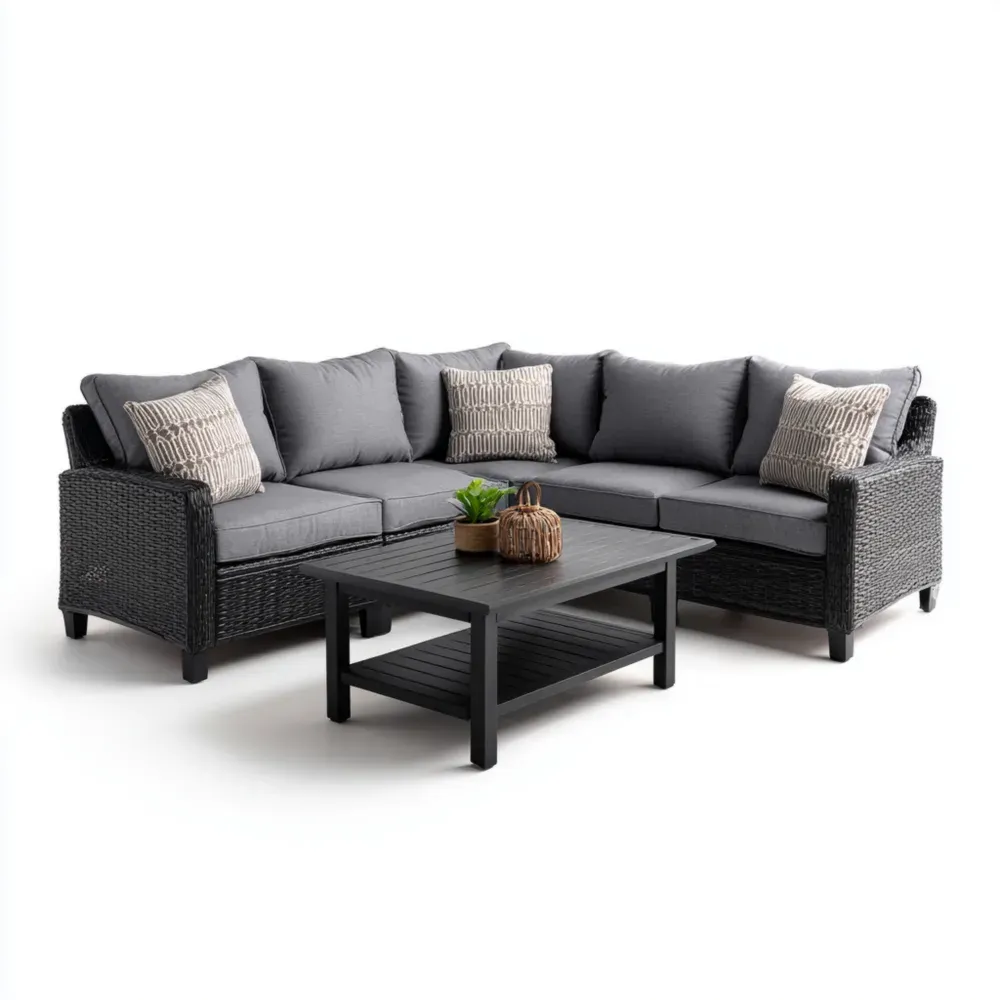 Conjunto de Sofá de Jardín Rattan Sintético 200x200x75 cm – Gris Oscuro – Diseño Moderno