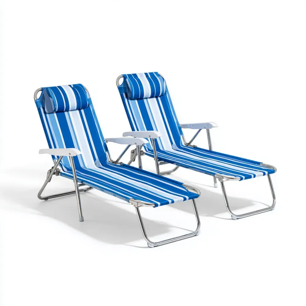Tumbona para Patio Ajustable 190x58x60 cm en Tela Rayada – Azul/Blanco – Diseño Plegable