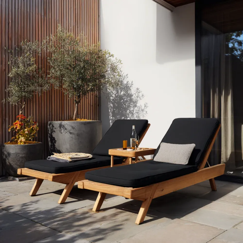 Tumbona de jardín Madera Tejido Negro 200x70x35 cm – Diseño Moderno