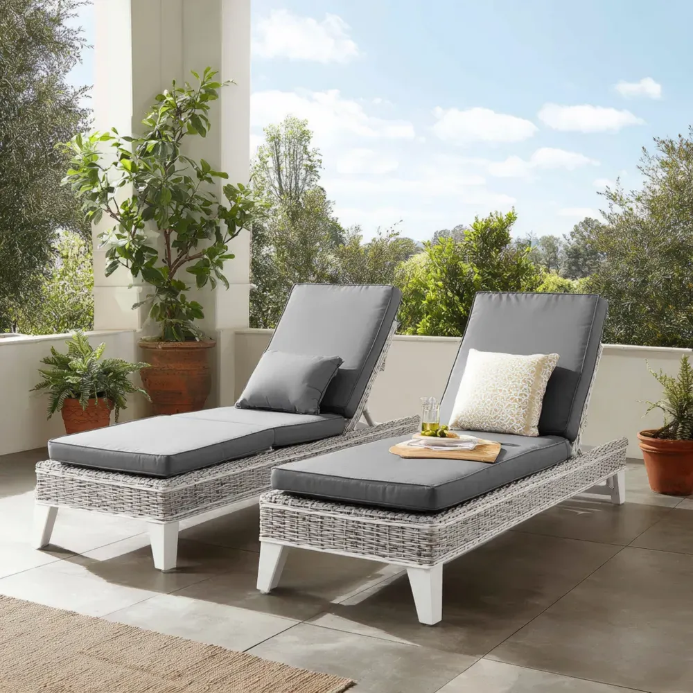 Tumbona de ratán sintético 195x65x32 cm - Gris - Diseño moderno