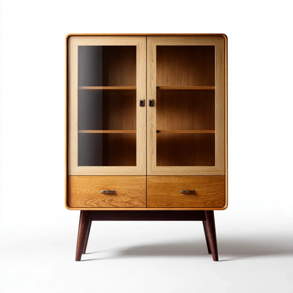 Vitrina de Madera 80x35x120 cm - Diseño Retro - Natural