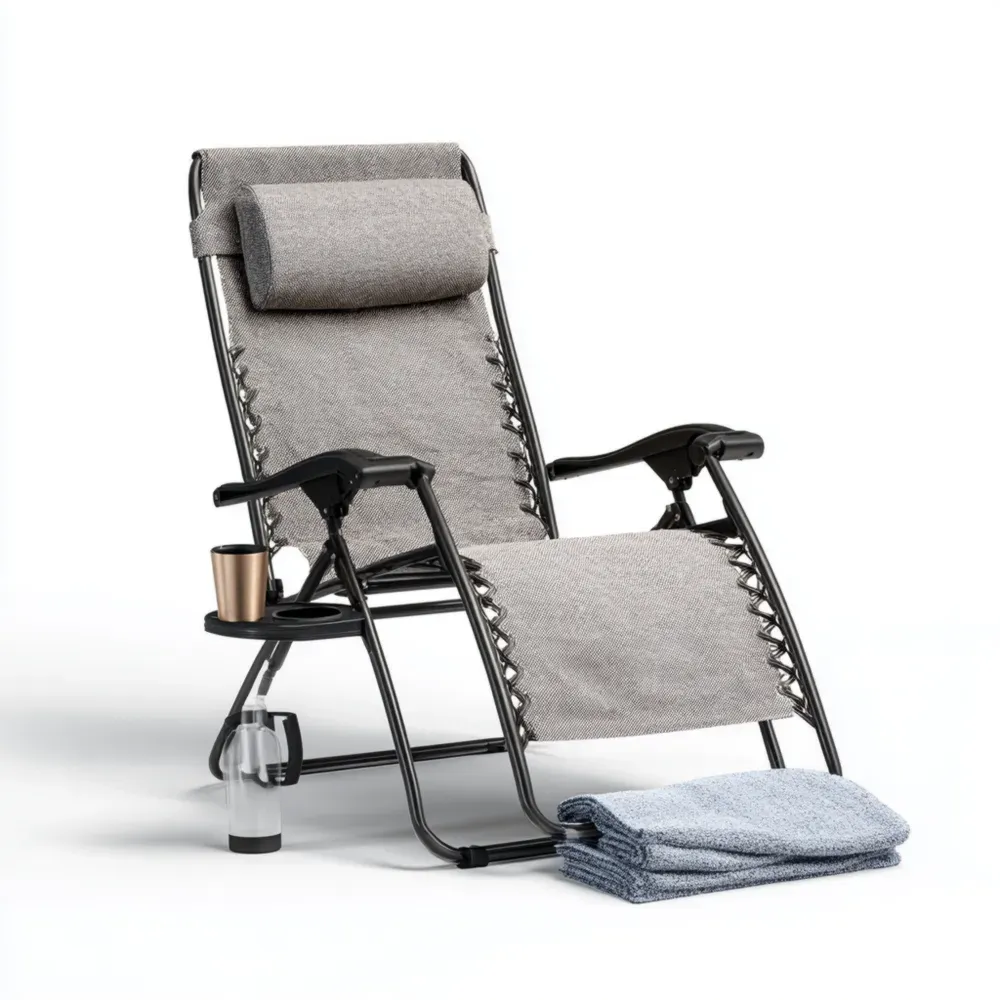 Silla Reclinable de Jardín Tela 180x65x77 cm – Gris Claro – Diseño Plegable