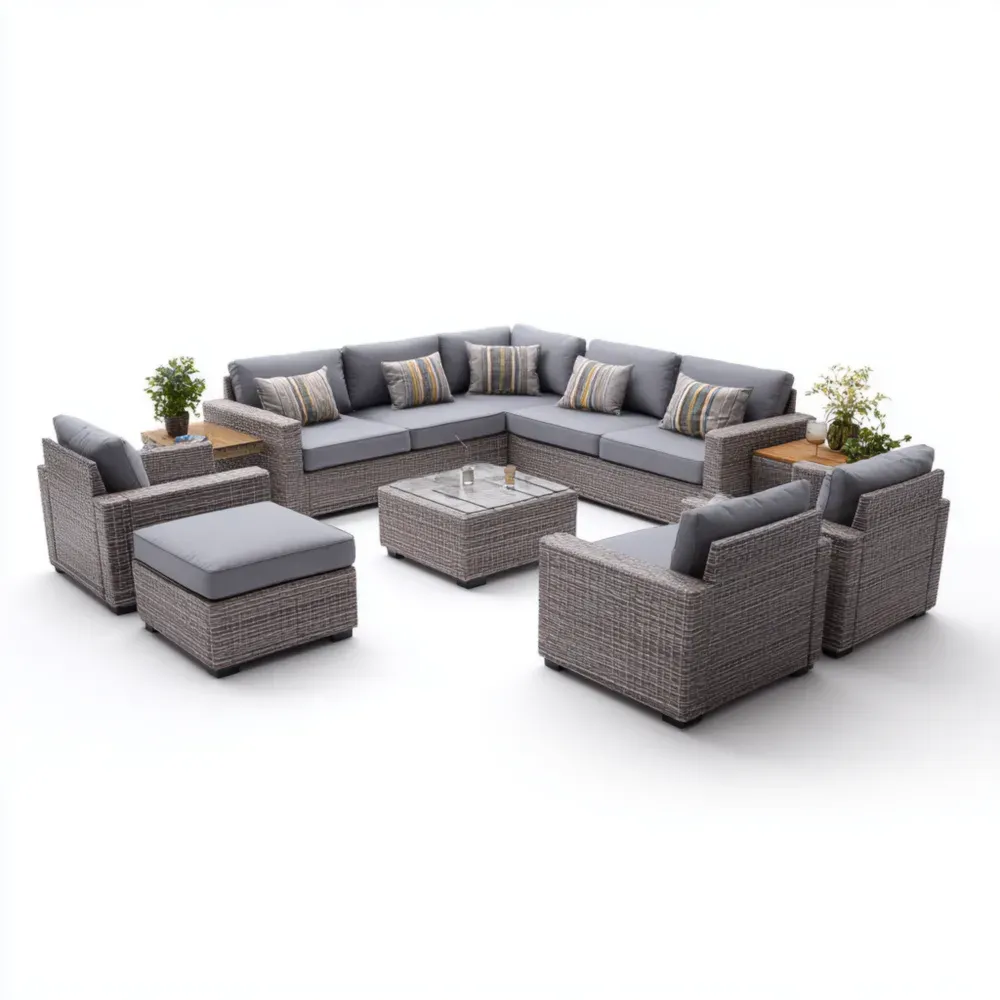 Conjunto de Sofás de Jardín de Ratán 210x210x66 cm Gris - Diseño Modular Moderno