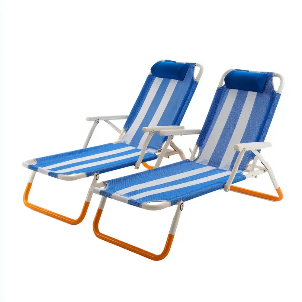 Silla tumbona de patio Aluminio Plegable 180x60x35 cm Azul y Blanco - Estilo Moderno