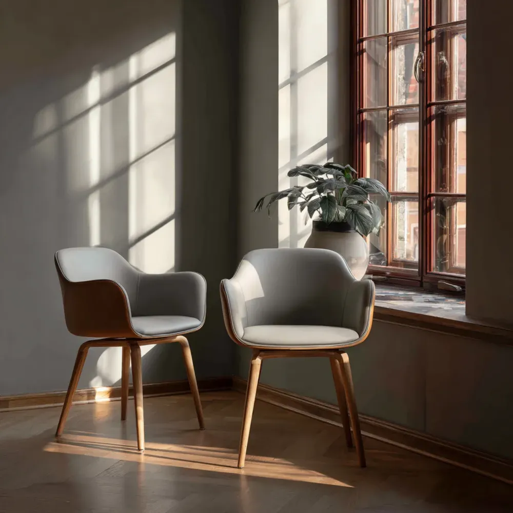 Sillas de Comedor con Brazos 60x60x85 cm Madera y Tela Gris Moderno