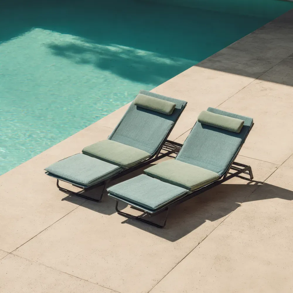 Sillas tumbonas de jardín 200x65x35 cm - Malla textil - Azul/Verde - Diseño ergonómico