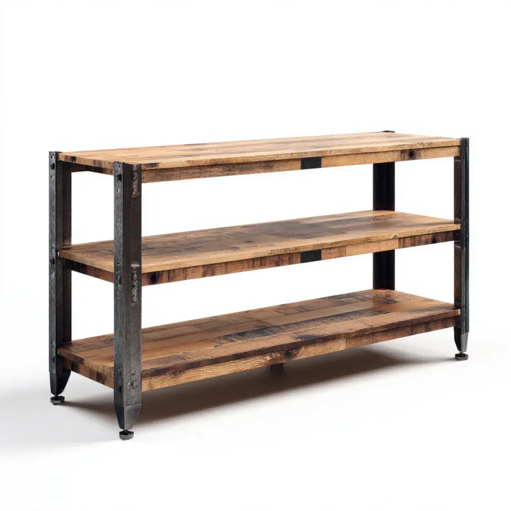 Estantería de Madera y Metal 120x40x75 cm - Diseño Industrial en Madera Natural/Negro