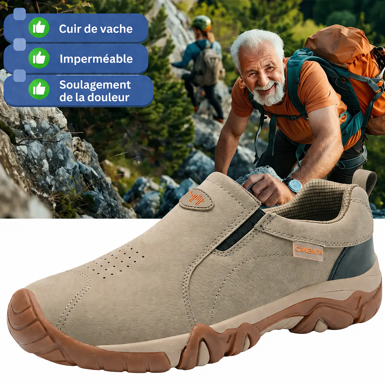 Homme – Chaussures de randonnée orthopédiques légères et confortables en cuir de vache (meilleures ventes)
