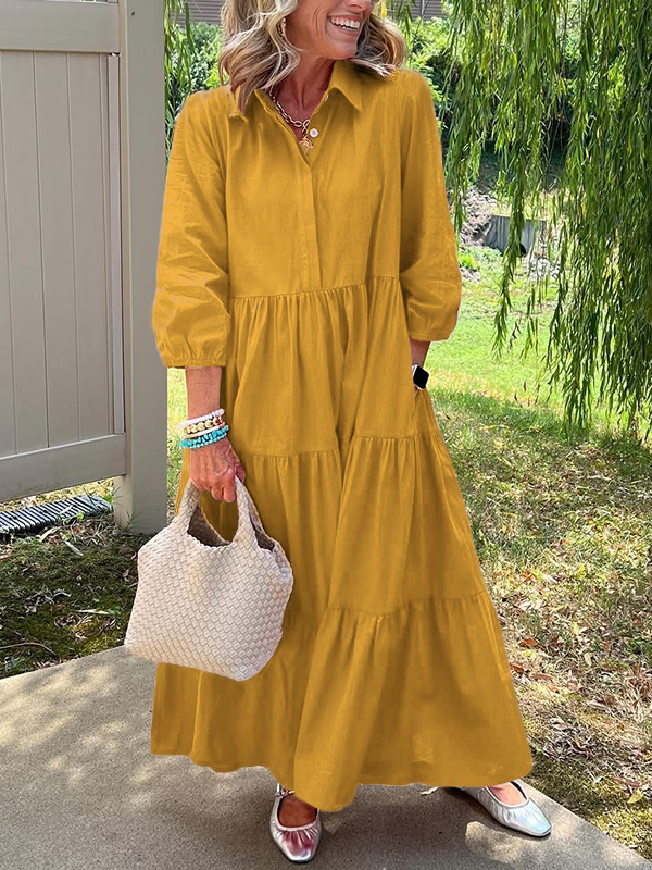 CLEARANCE🔥 Loose Cotton Linen Lapel Dress- Tax Free