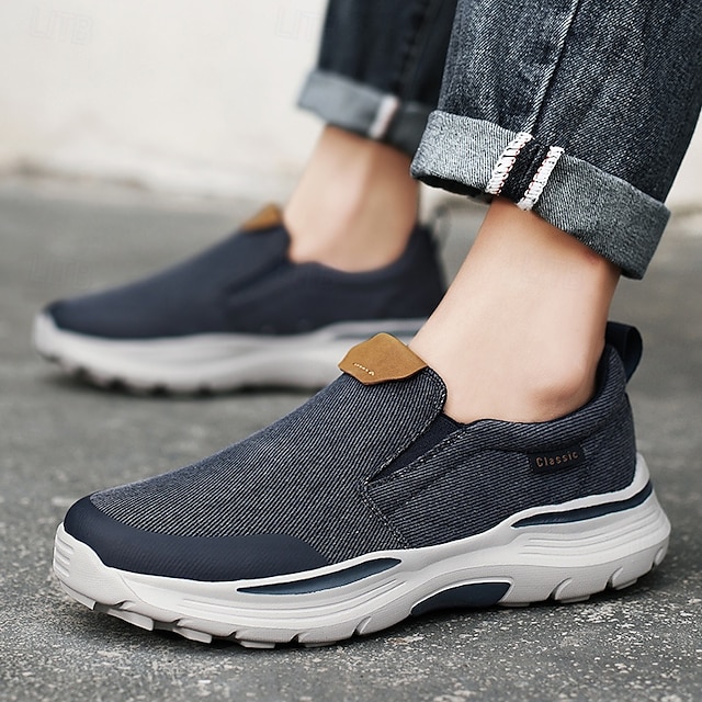 Men's Slip-On Beige Walking Shoes with Cushioned Sole – Comfortable and Breathable Sports Sneakers for Casual Wear and Outdoor Activities