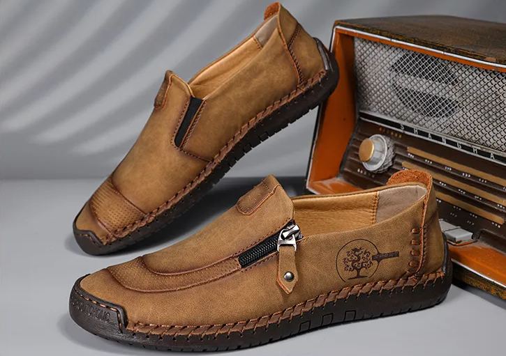 ⏰Limited Time 60% OFF - Men's Handmade Genuine Leather Slip-On Driving Shoes with Zipper