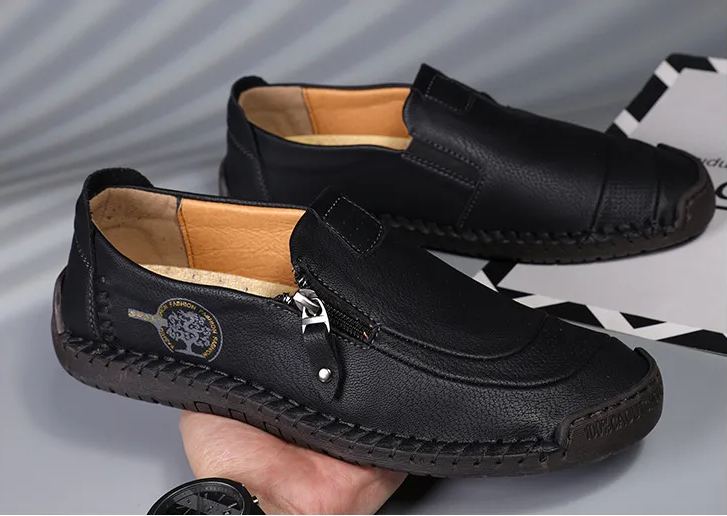 ⏰Limited Time 60% OFF - Men's Handmade Genuine Leather Slip-On Driving Shoes with Zipper