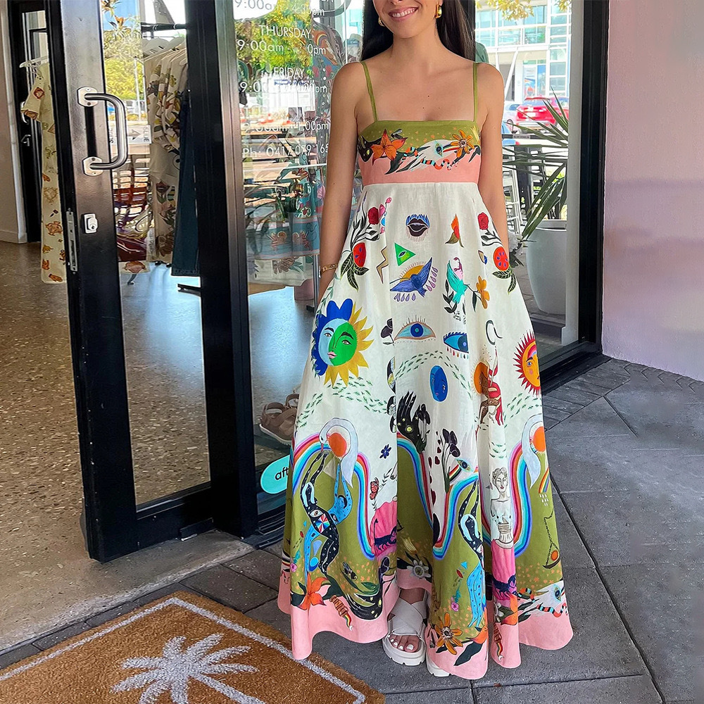 [Copy]2026 Hot Selling Casual Printed Sleeveless High-Waisted Sundress