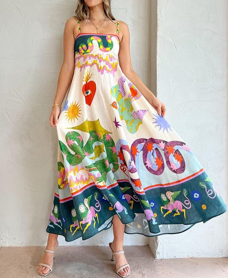 2026 Hot Selling Casual Printed Sleeveless High-Waisted Sundress