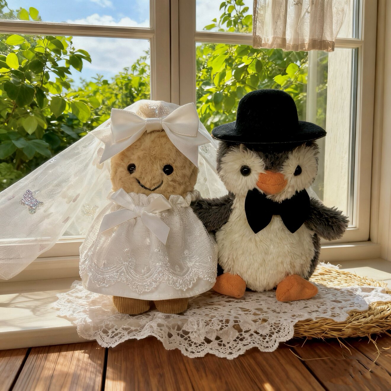 Fun Peanut Penguin Wedding Outfit for Plush Dolls | Bridal Dress Set for Stuffed Animal Accessories | Outfit Only, Doll Not Included-Plush Wardrobe