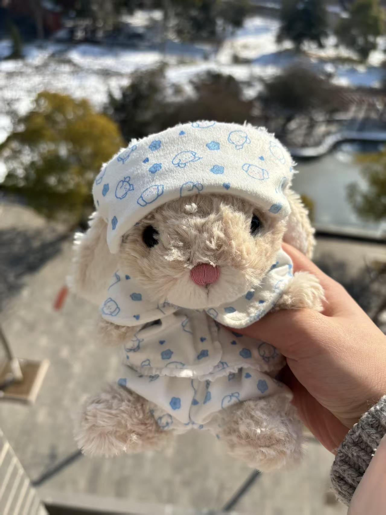 13–15cm Plush Doll Pyjama Outfit Set | Sweet Printed Sleepwear with Hat | Outfit Only