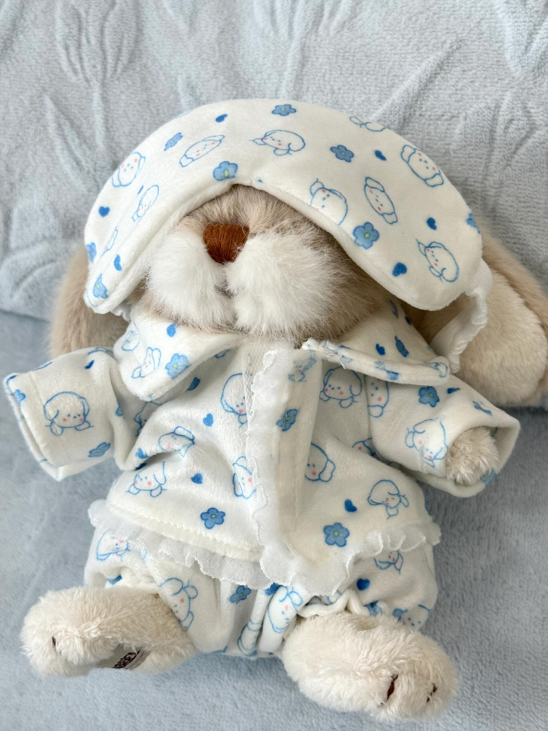 13–15cm Plush Doll Pyjama Outfit Set | Sweet Printed Sleepwear with Hat | Outfit Only