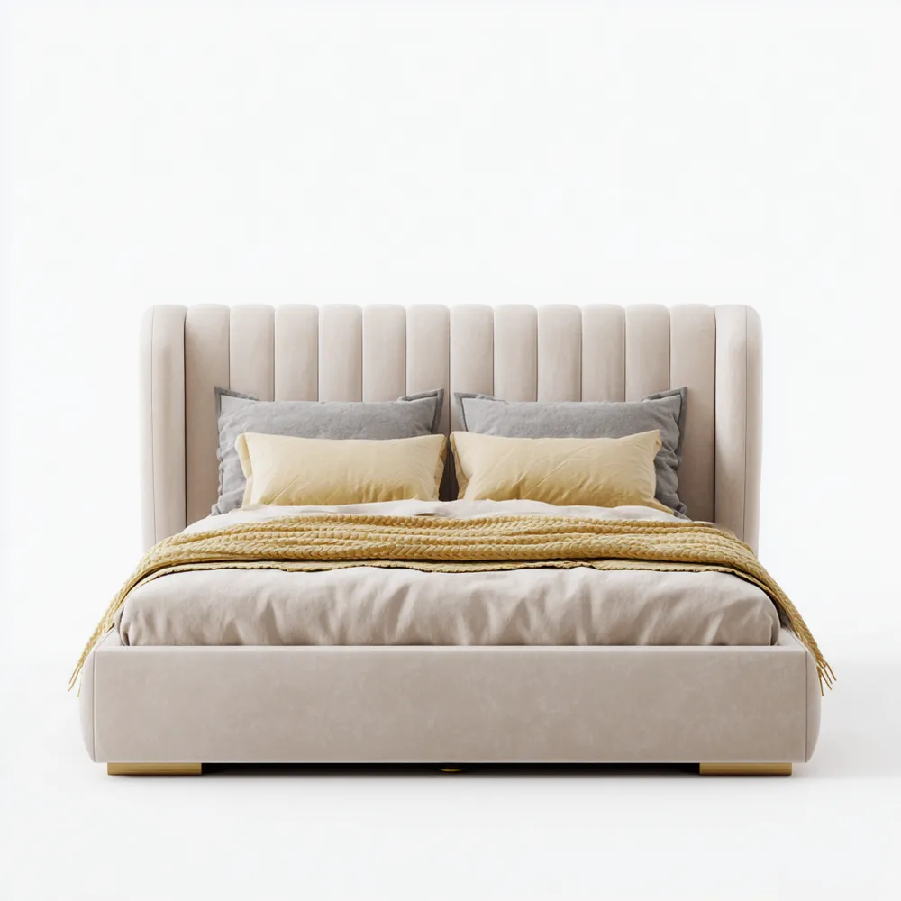 Cama Doble Tapizada 180x200x120 cm - Beige - Estilo Moderno