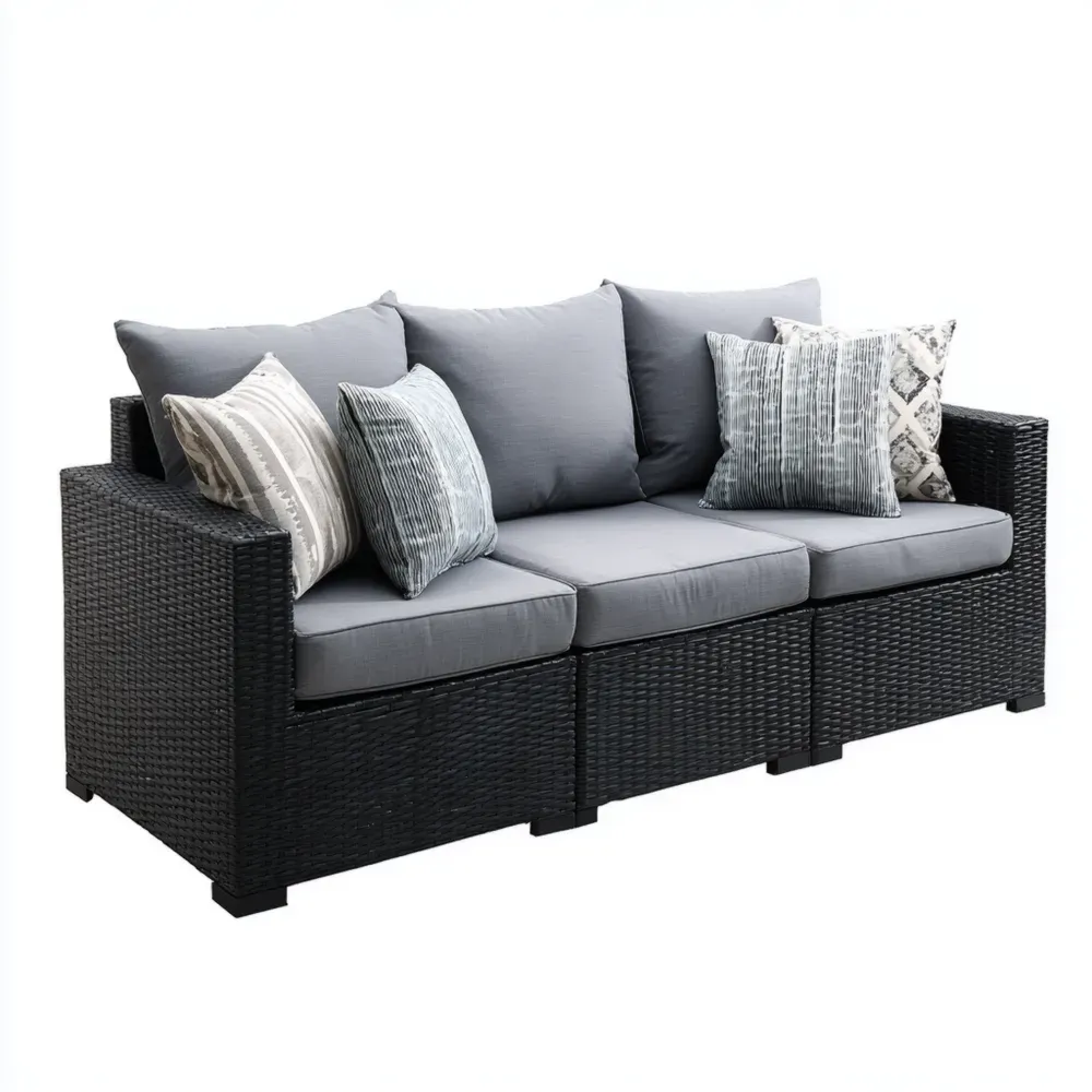 Conjunto de Sofá de Jardín Ratán Sintético 3 Piezas 200x75x70 cm – Cojines Gris – Diseño Moderno