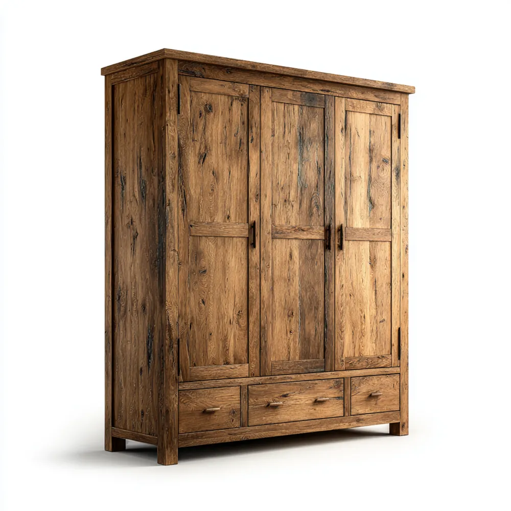 Armario de madera maciza 200x60x220 cm - Roble Natural - Estilo Rústico