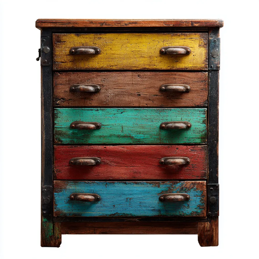 Cajonera de Madera Reciclada 60x90x40 cm 5 Cajones - Multicolor