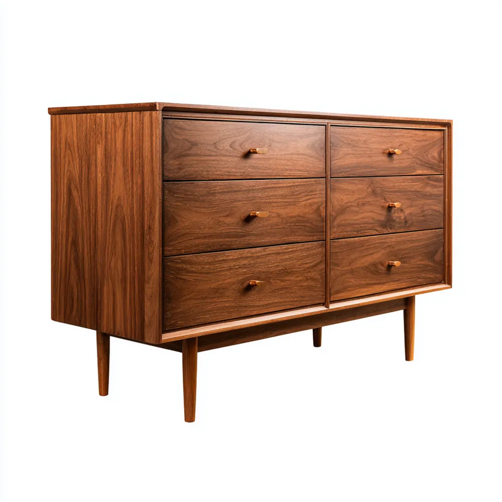 Cómoda de Madera 120x40x80 cm - 6 Cajones - Marrón - Estilo Retro