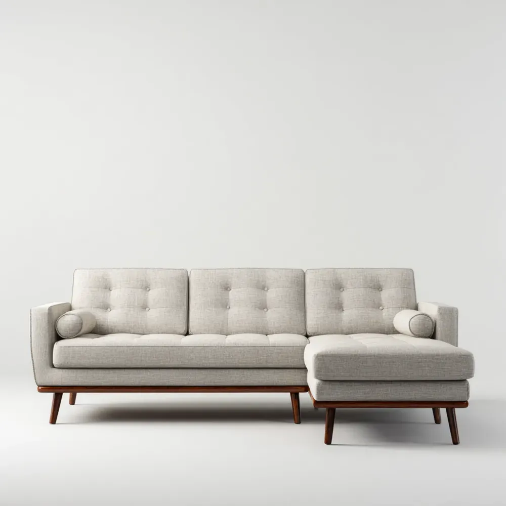 Sofá seccional tapizado de tela 280x95x85 cm – Beige – diseño moderno