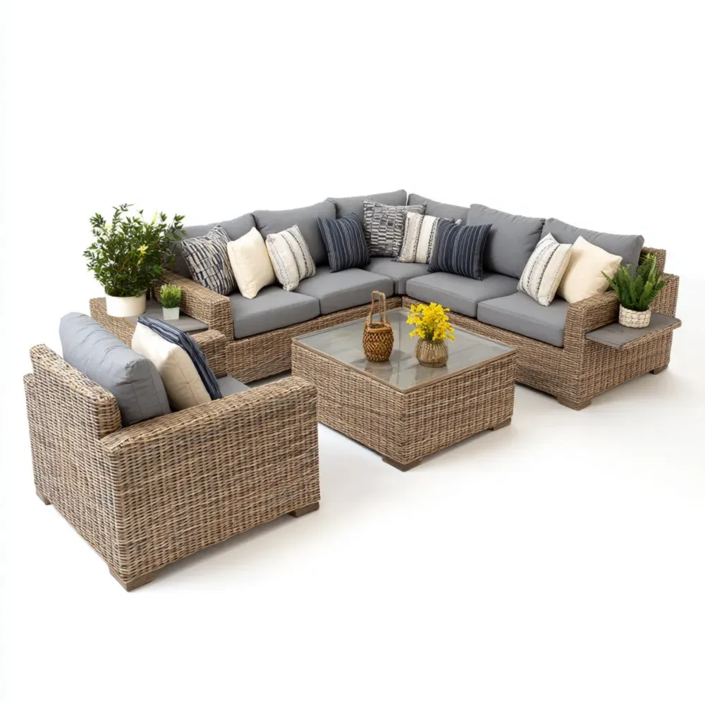 Conjunto de Sofás de Jardín de Ratán Sintético 200x200x75 cm Cojines Gris Moderno