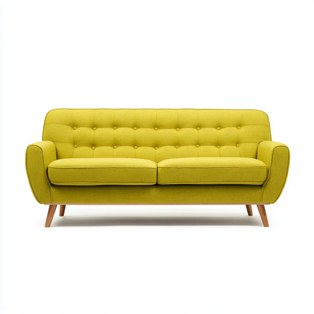 Sofá de Tres Plazas 200x85x75 cm - Amarillo Mostaza - Estilo Retro