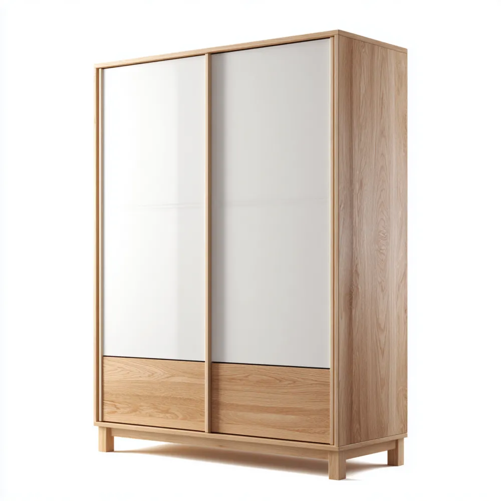 Armario de Madera 200x100x60 cm - Blanco y Roble - Puertas Correderas