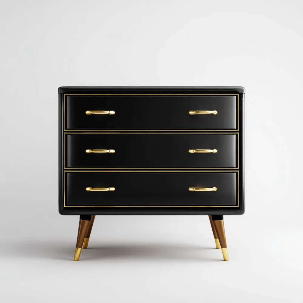 Cajonera de Madera MDF 80x40x90 cm - Negro/Dorado - Estilo Moderno