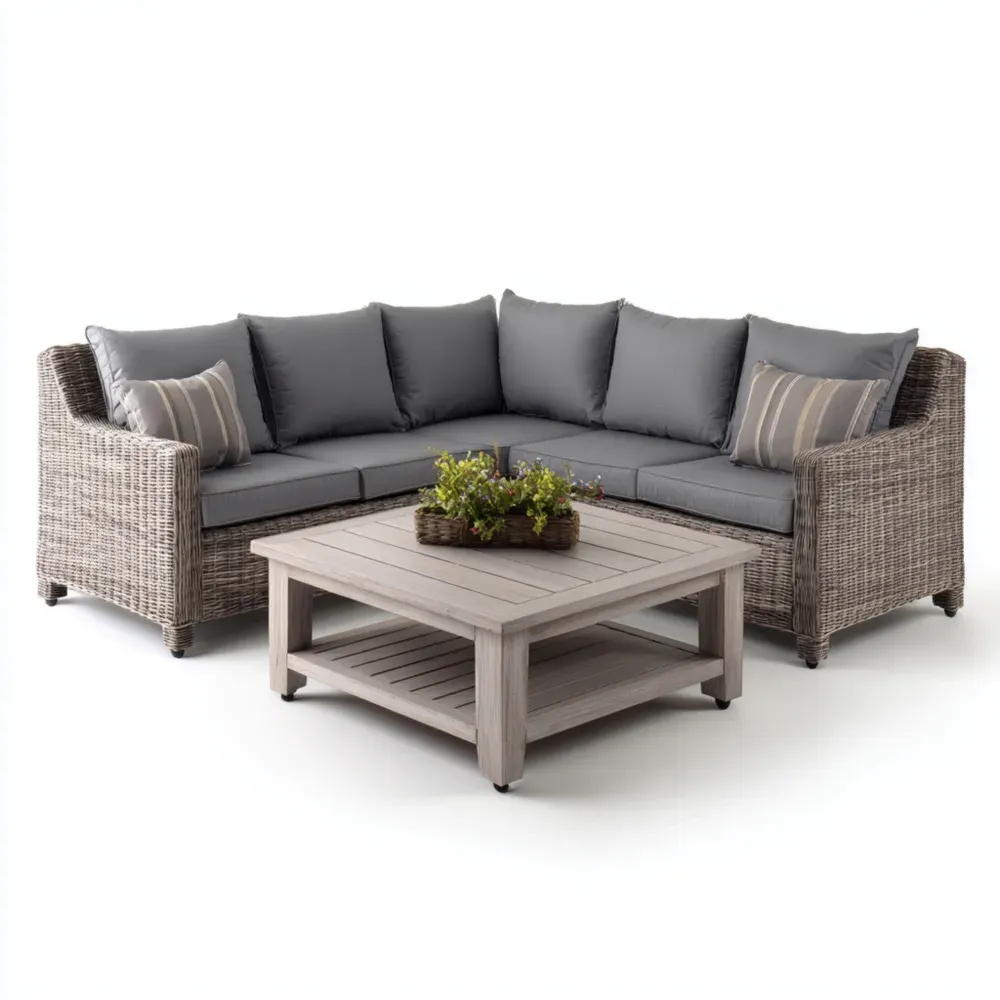 Juego de Sofá de Patio de Ratán Sintético 250x85x75 cm Cojines Removibles Gris Moderno