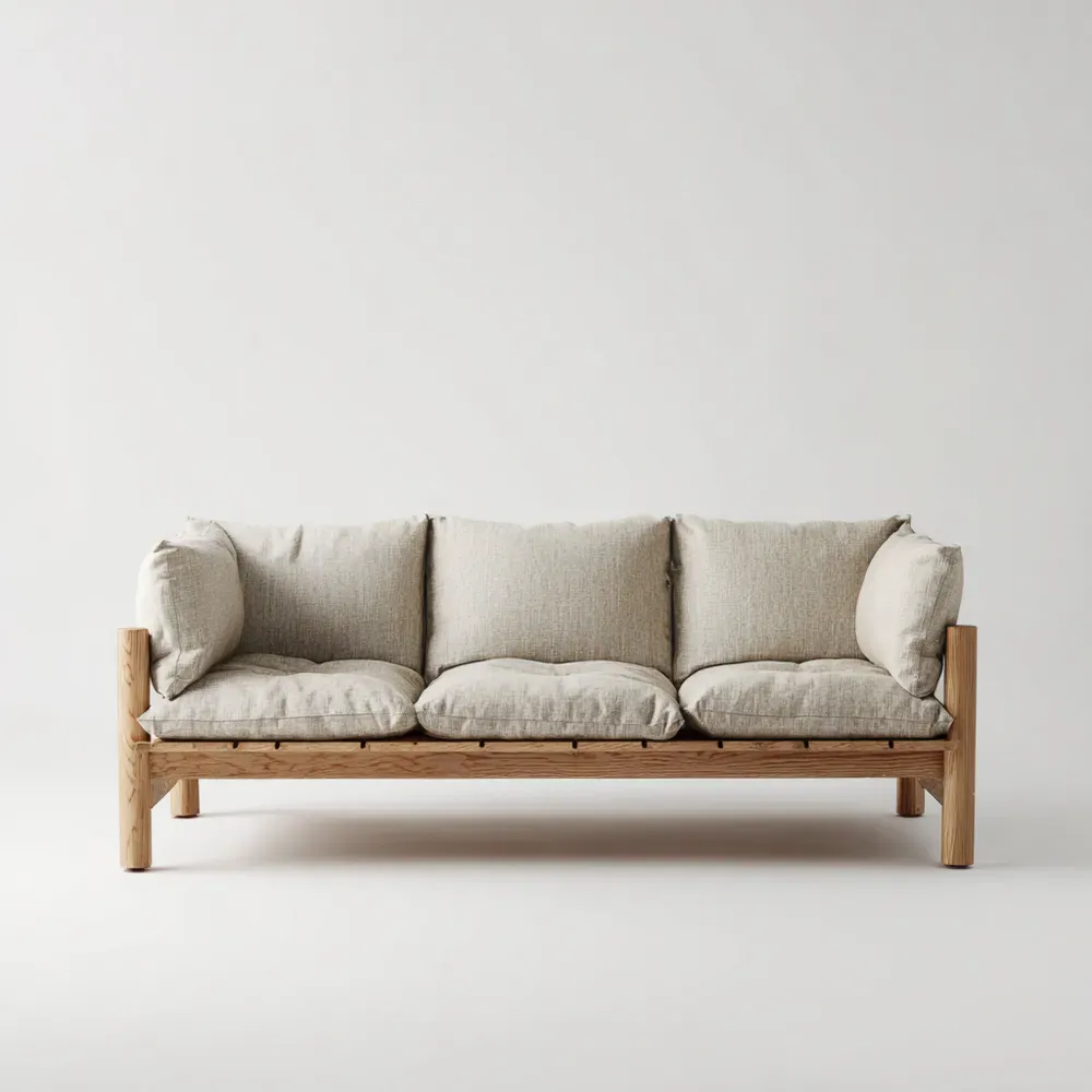 Sofá de tres plazas 180x75x80 cm Madera Tapizado Tela Beige Estilo Minimalista