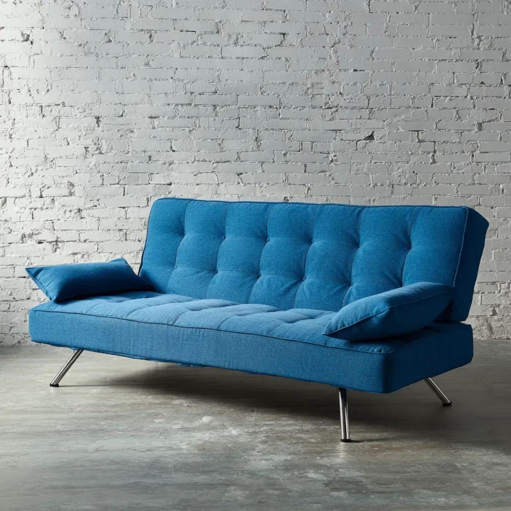 Sofá cama tapizado en tela 180x90x75 cm – Azul – Diseño moderno