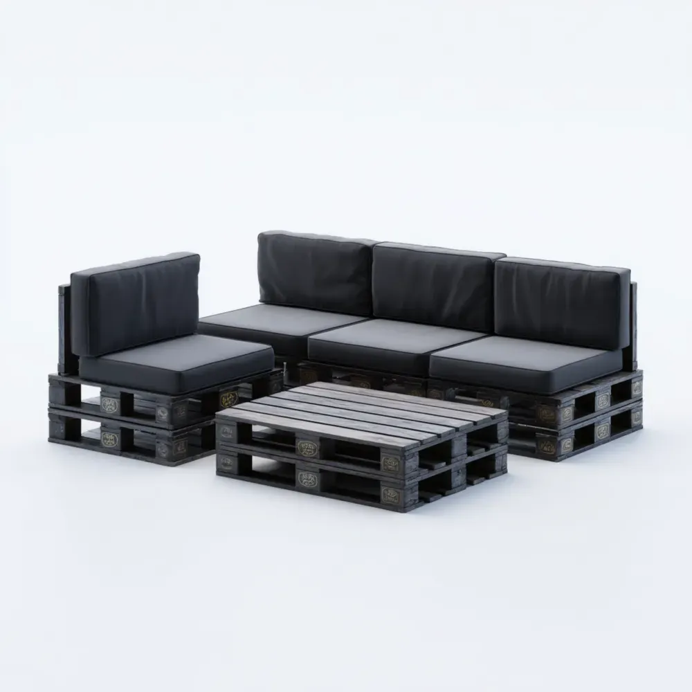 Conjunto de Sofá de Palets con Cojines 200x75x71 cm - Negro - Diseño Industrial