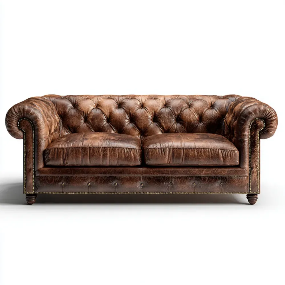 Sofá de cuero clásico Chesterfield 150x90x85 cm - Marrón