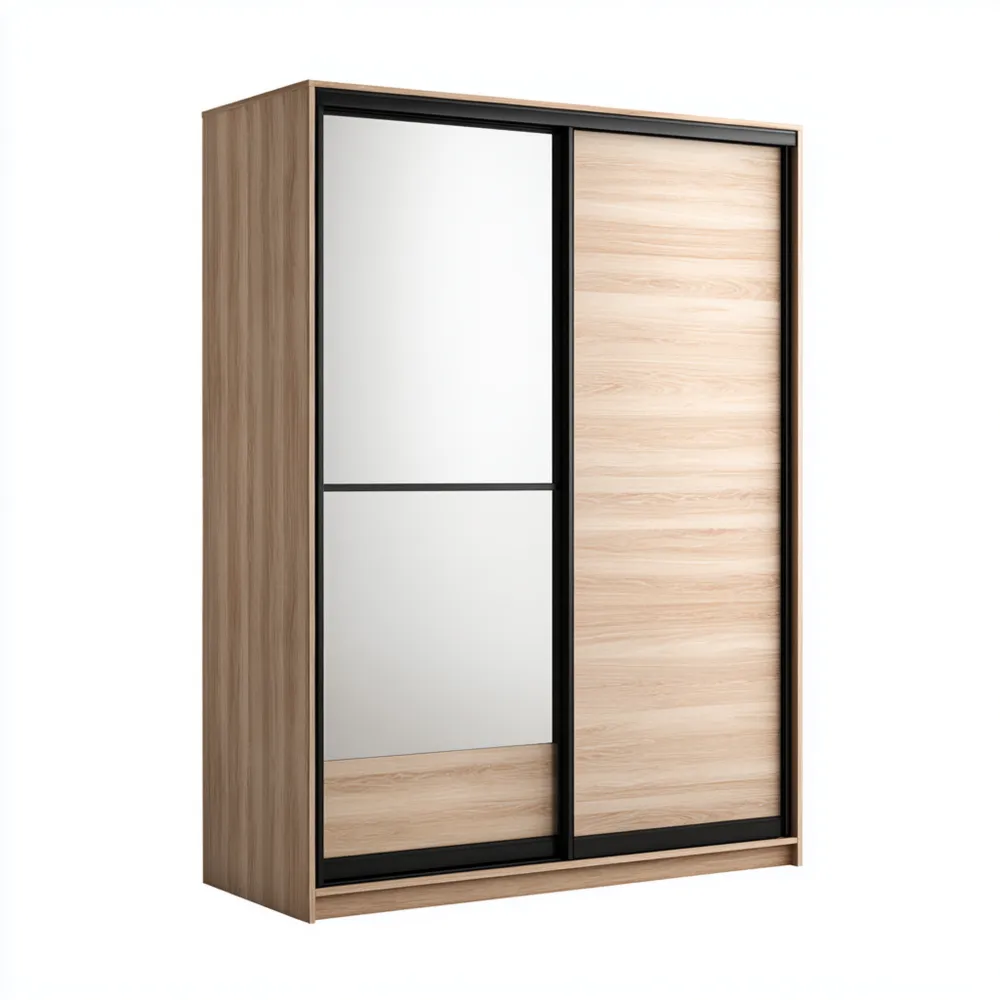 Armario con Puertas Correderas 200x60x240 cm - Roble Claro/Espejo - Diseño Moderno