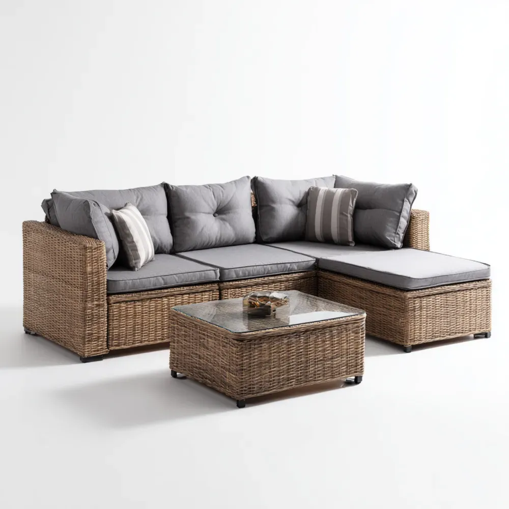 Conjunto de Sofás de Jardín Ratán Sintético 200x75x64 cm con Cojines Gris – Diseño Modular