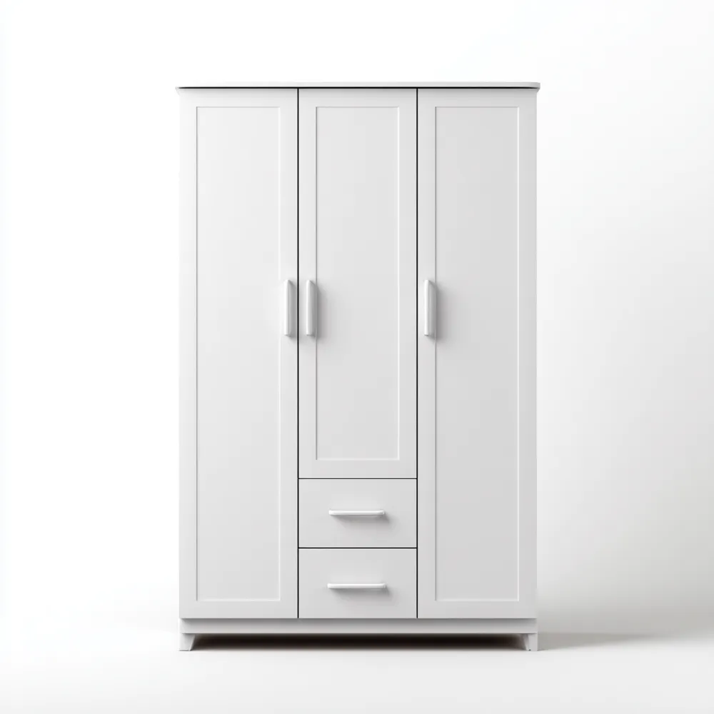 Armario de Madera 150x60x200 cm 3 Puertas 2 Cajones - Blanco - Diseño Minimalista