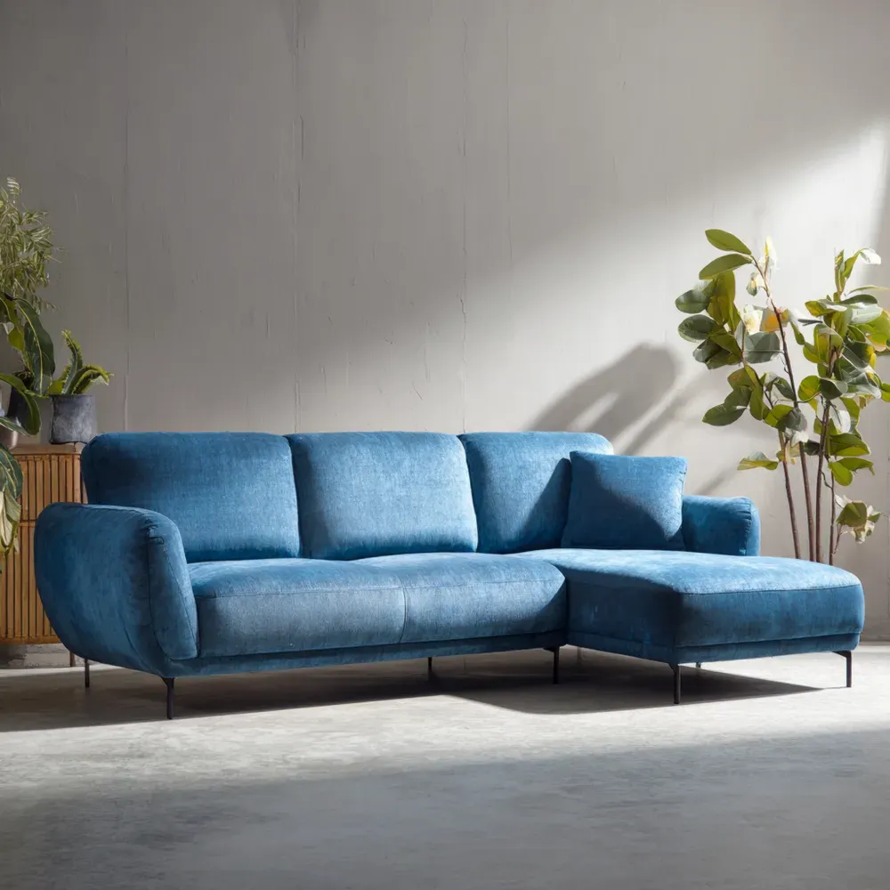 Sofá Seccional Tapizado Tela Azul 260x90x80 cm – Diseño Moderno
