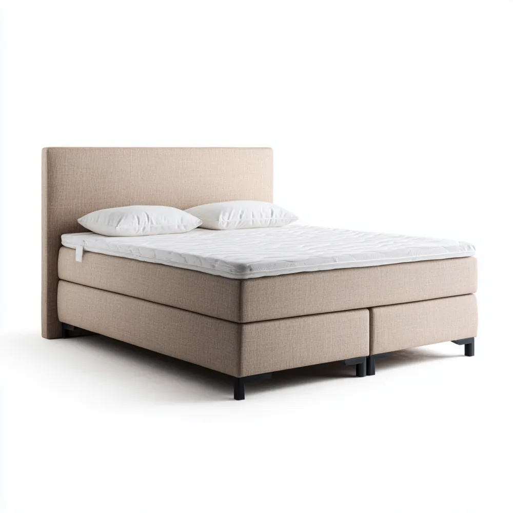 Cama Doble Tapizada 200x160x100 cm - Beige - Diseño Contemporáneo