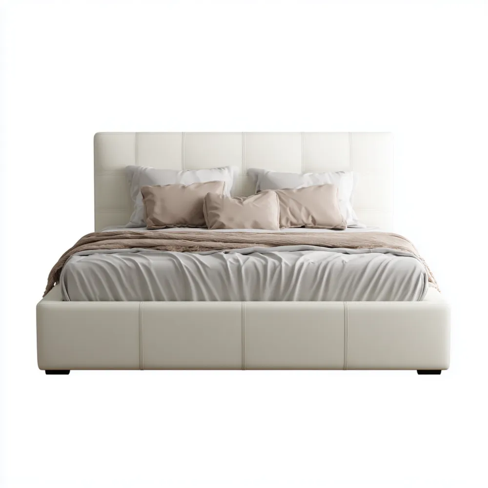 Cama Doble Tapizada en Cuero Sintético 200x150x100 cm - Blanco