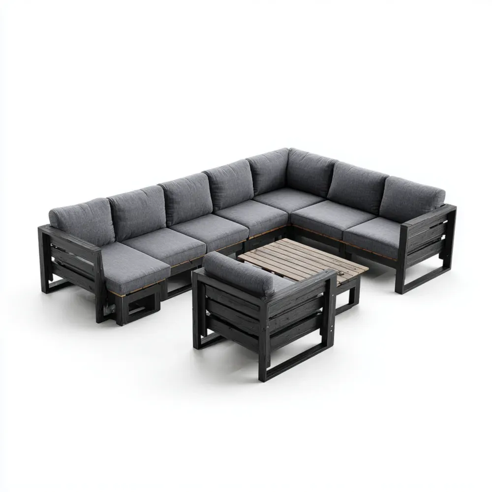 Conjunto de Sofás de Jardín Modular 70x70x79 cm – Madera y Tela – Gris Oscuro