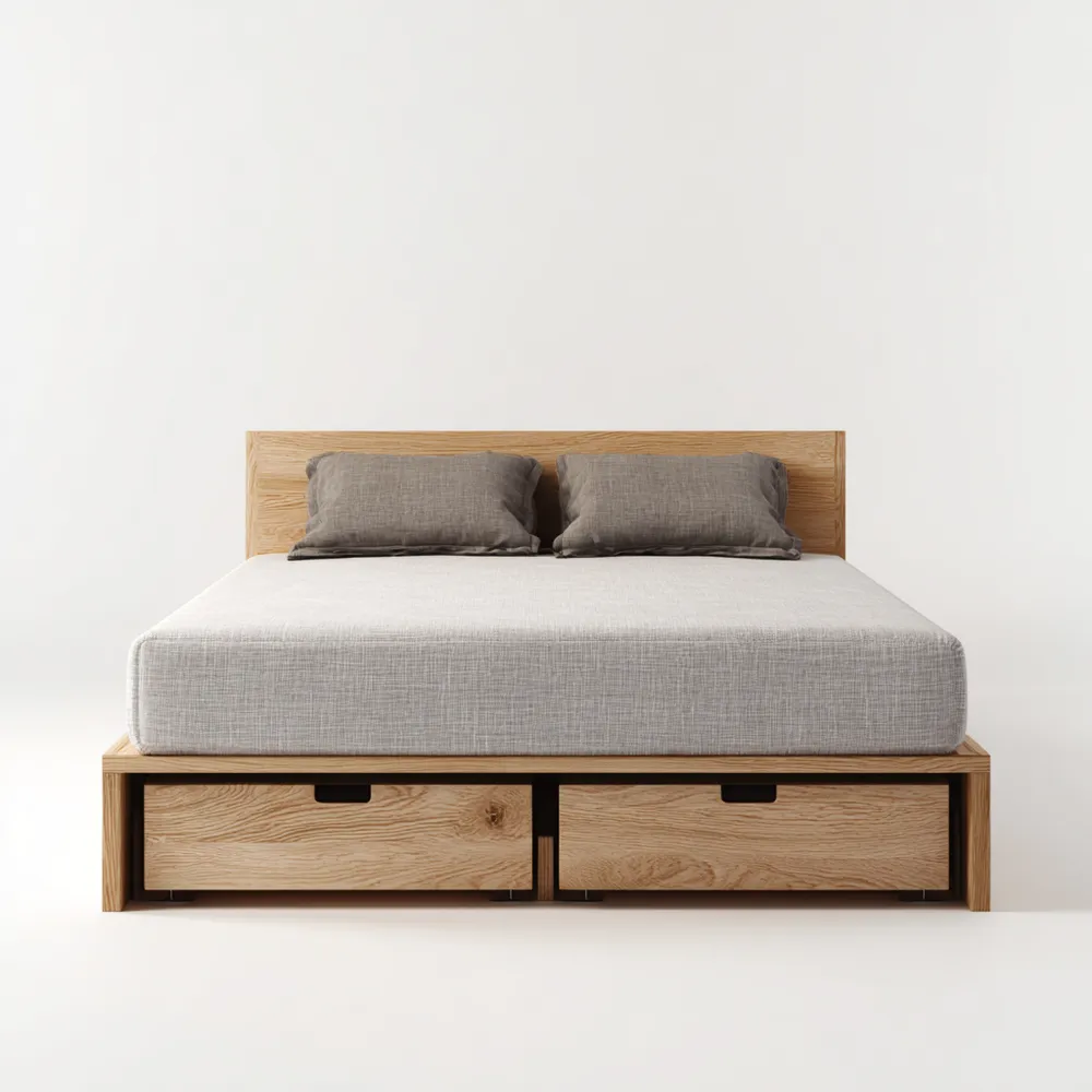 Cama Doble de Madera con Cajones 200x160x90 cm - Roble - Diseño Minimalista