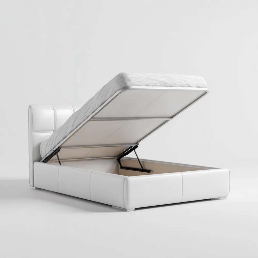 Cama con Almacenamiento Tapizado en Polipiel 150x200x100 cm - Blanco - Diseño Contemporáneo