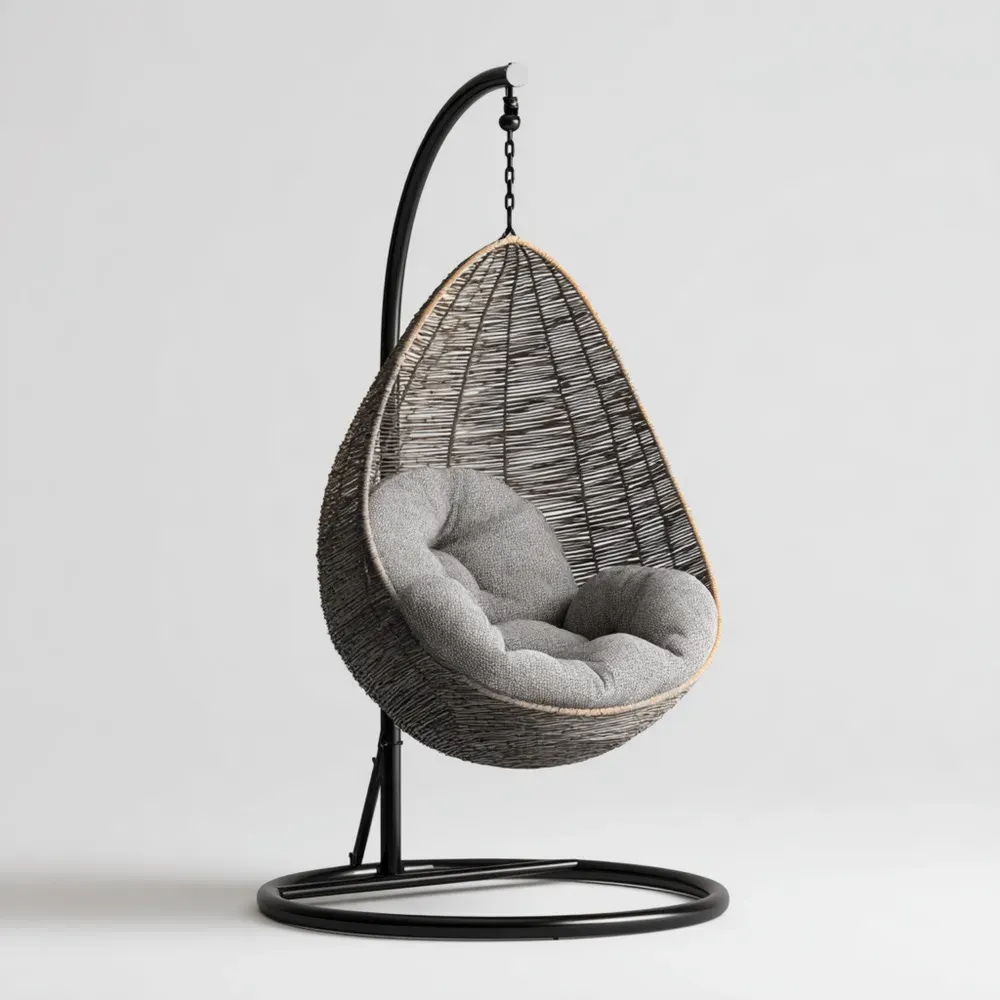 Silla Colgante Exterior 95x60x200 cm Ratán Sintético - Cojín Gris - Diseño Moderno