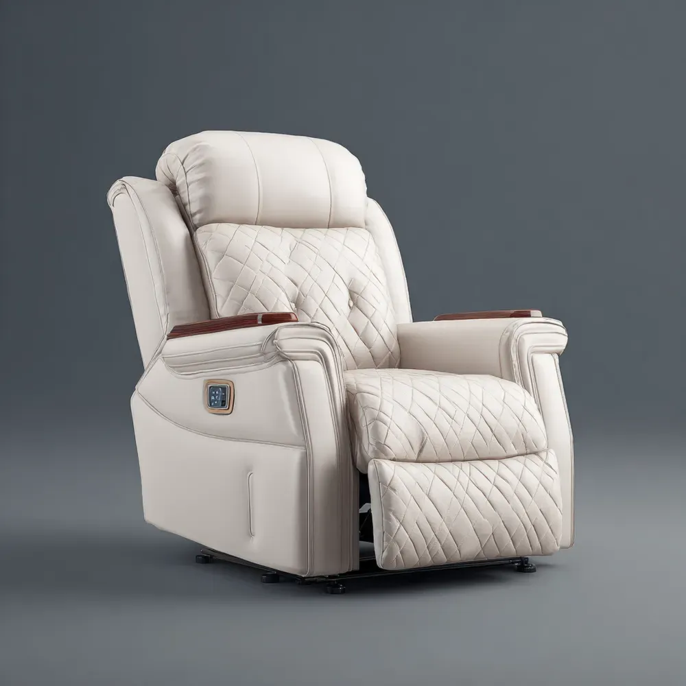 Sillón reclinable eléctrico de cuero sintético 85x90x105 cm – Beige – Diseño ergonómico