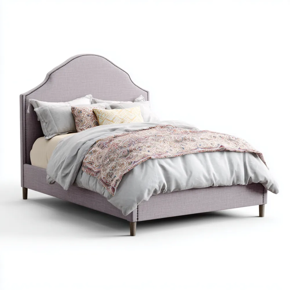 Cama Doble Tapizada Algodón 190x200x120 cm - Gris Claro - Diseño Clásico